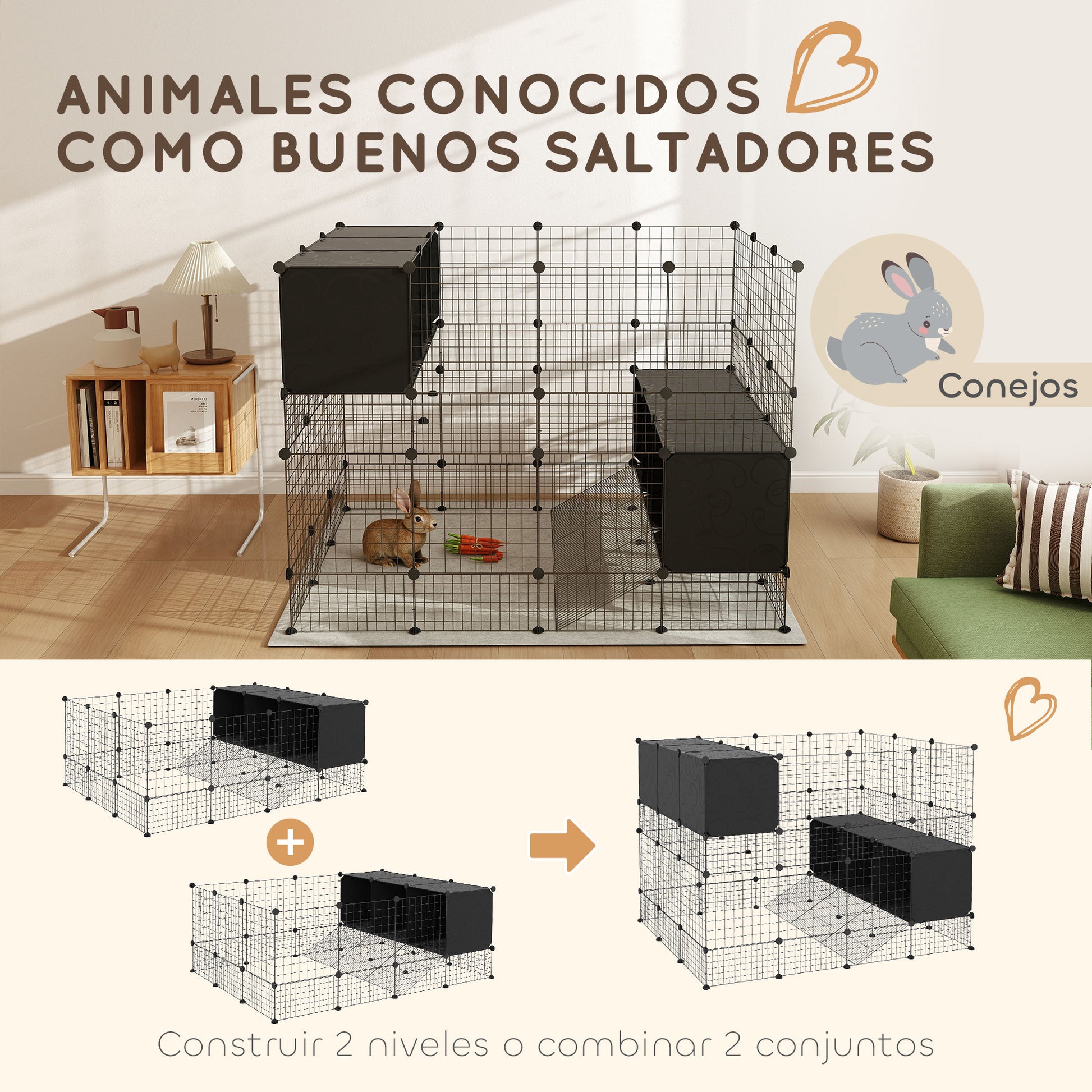 DIY Pet Fence Rabbit Park Rabbit Enclosure with 39 Panels and 3 Nests for Guinea Pigs, Rabbits, and Hedgehogs Black