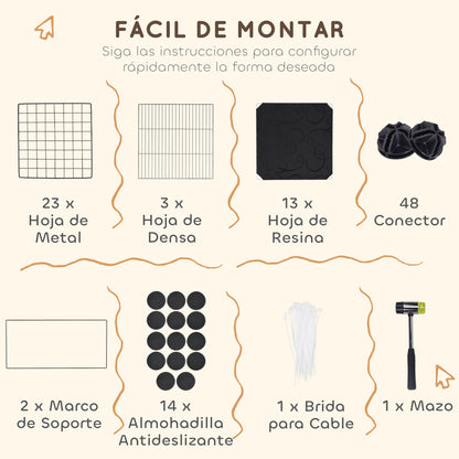 DIY Pet Fence Rabbit Park Rabbit Enclosure with 39 Panels and 3 Nests for Guinea Pigs, Rabbits, and Hedgehogs Black