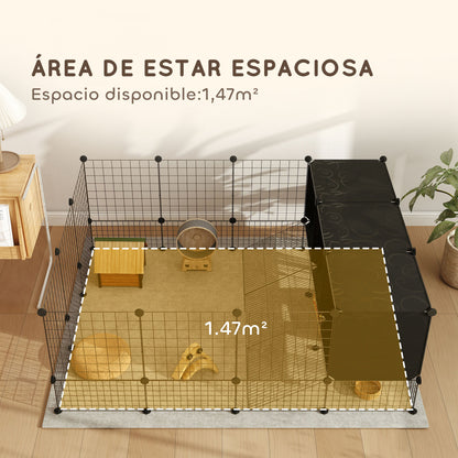 DIY Pet Fence Rabbit Park Rabbit Enclosure with 39 Panels and 3 Nests for Guinea Pigs, Rabbits, and Hedgehogs Black