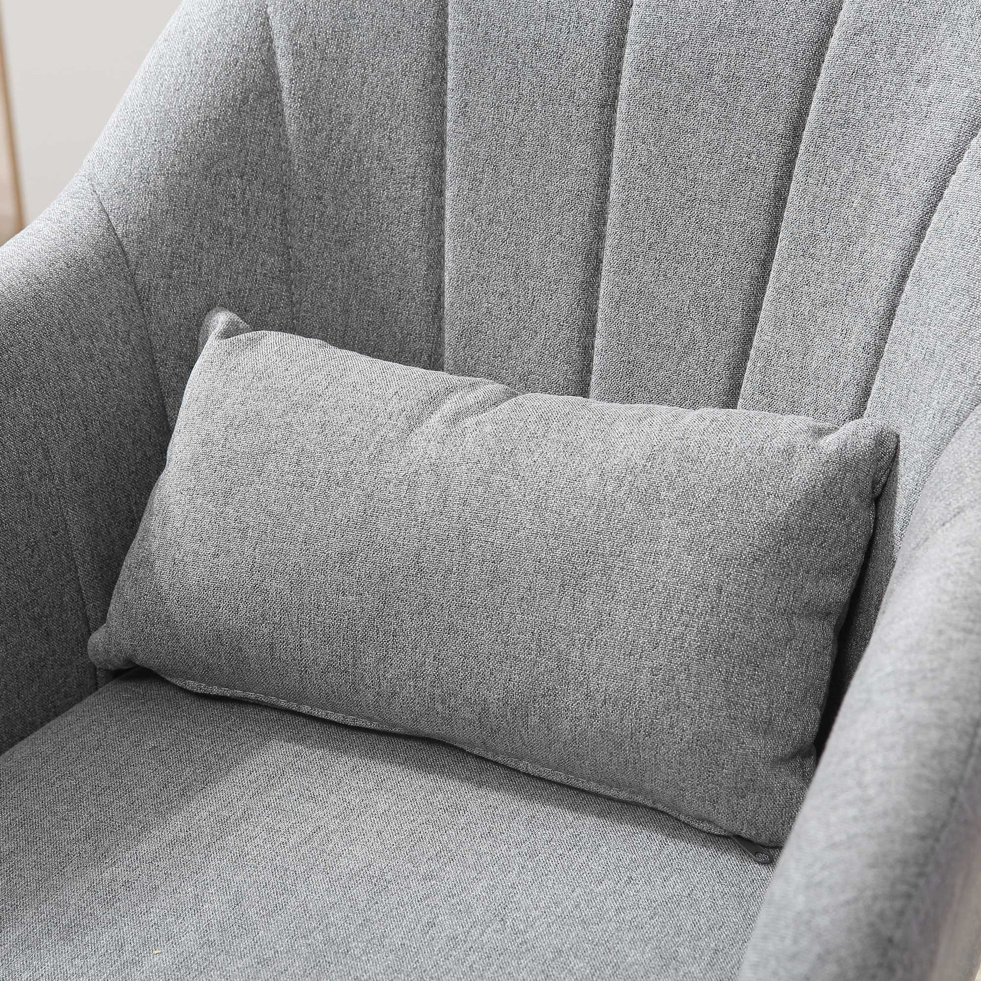 Armchair Lounge Chair with Armrest, Lumbar Pillow, Padded Recliner with Metal Frame, Linen Look, Height Adjustable Swivel Chair for Bedroom, Living Room, Gray