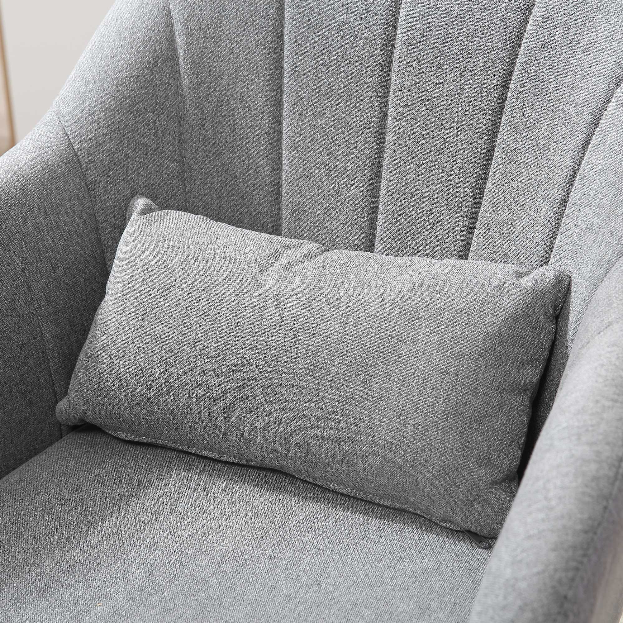Armchair Lounge Chair with Armrest, Lumbar Pillow, Padded Recliner with Metal Frame, Linen Look, Height Adjustable Swivel Chair for Bedroom, Living Room, Gray