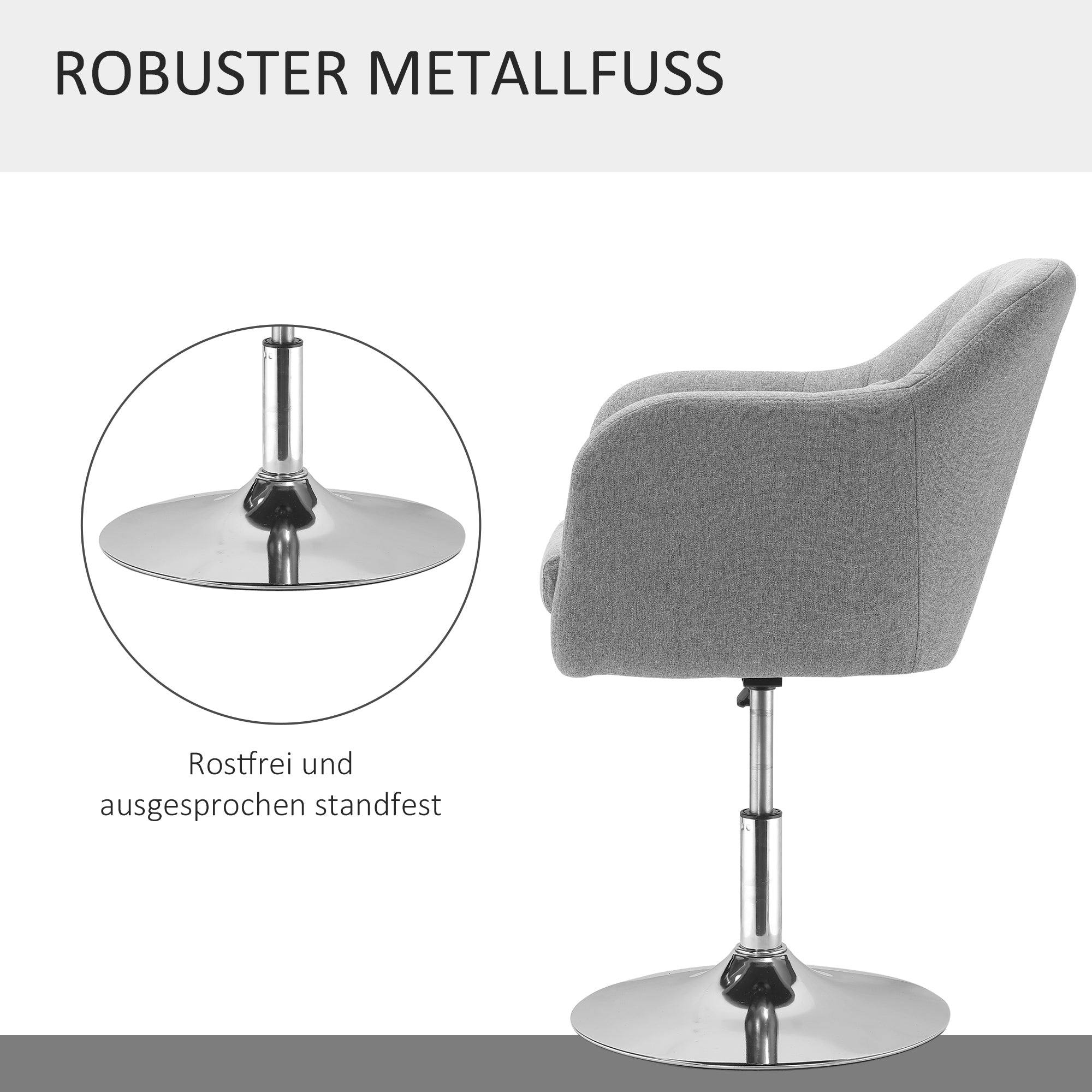 Armchair Lounge Chair with Armrest, Lumbar Pillow, Padded Recliner with Metal Frame, Linen Look, Height Adjustable Swivel Chair for Bedroom, Living Room, Gray