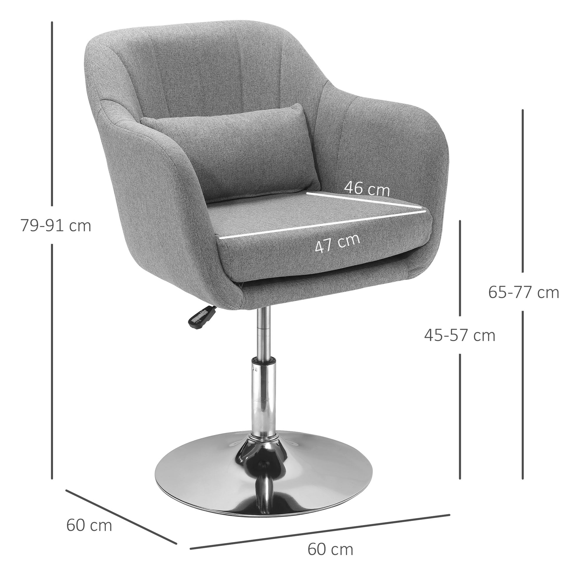 Armchair Lounge Chair with Armrest, Lumbar Pillow, Padded Recliner with Metal Frame, Linen Look, Height Adjustable Swivel Chair for Bedroom, Living Room, Gray