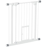 Pet Safety Gate Pet Gate Expandable with Small Lockable Door and Double Locking System for Doorway Hallway Staircase 74-80x76.2 cm White