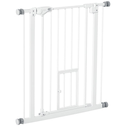 Pet Safety Gate Pet Gate Expandable with Small Lockable Door and Double Locking System for Doorway Hallway Staircase 74-80x76.2 cm White