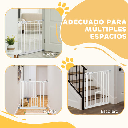 Pet Safety Gate Pet Gate Expandable with Small Lockable Door and Double Locking System for Doorway Hallway Staircase 74-80x76.2 cm White