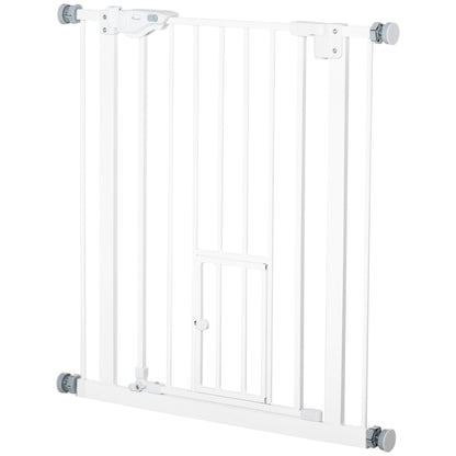 Pet Safety Gate Pet Gate Expandable with Small Lockable Door and Double Locking System for Doorway Hallway Staircase 74-80x76.2 cm White