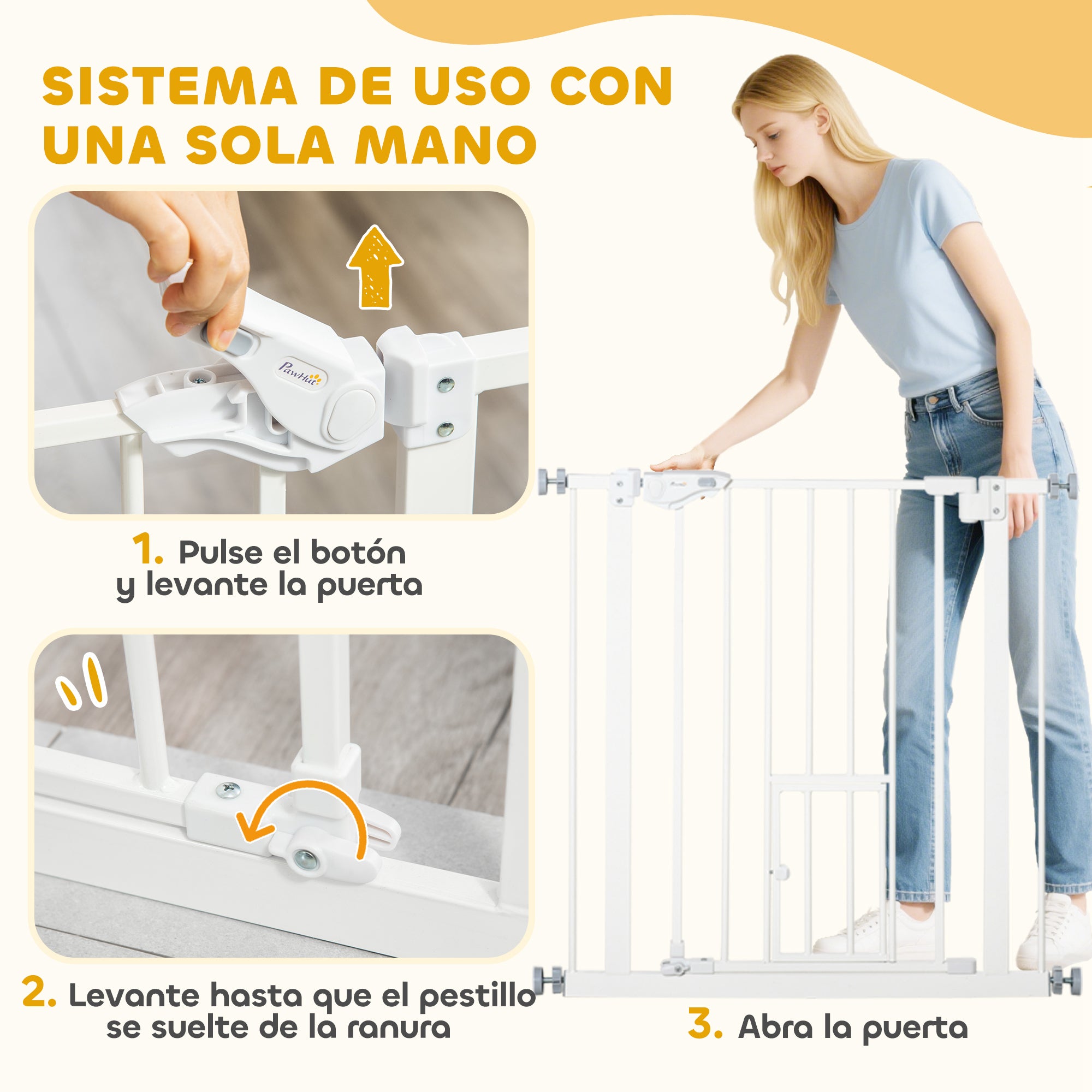 Pet Safety Gate Pet Gate Expandable with Small Lockable Door and Double Locking System for Doorway Hallway Staircase 74-80x76.2 cm White
