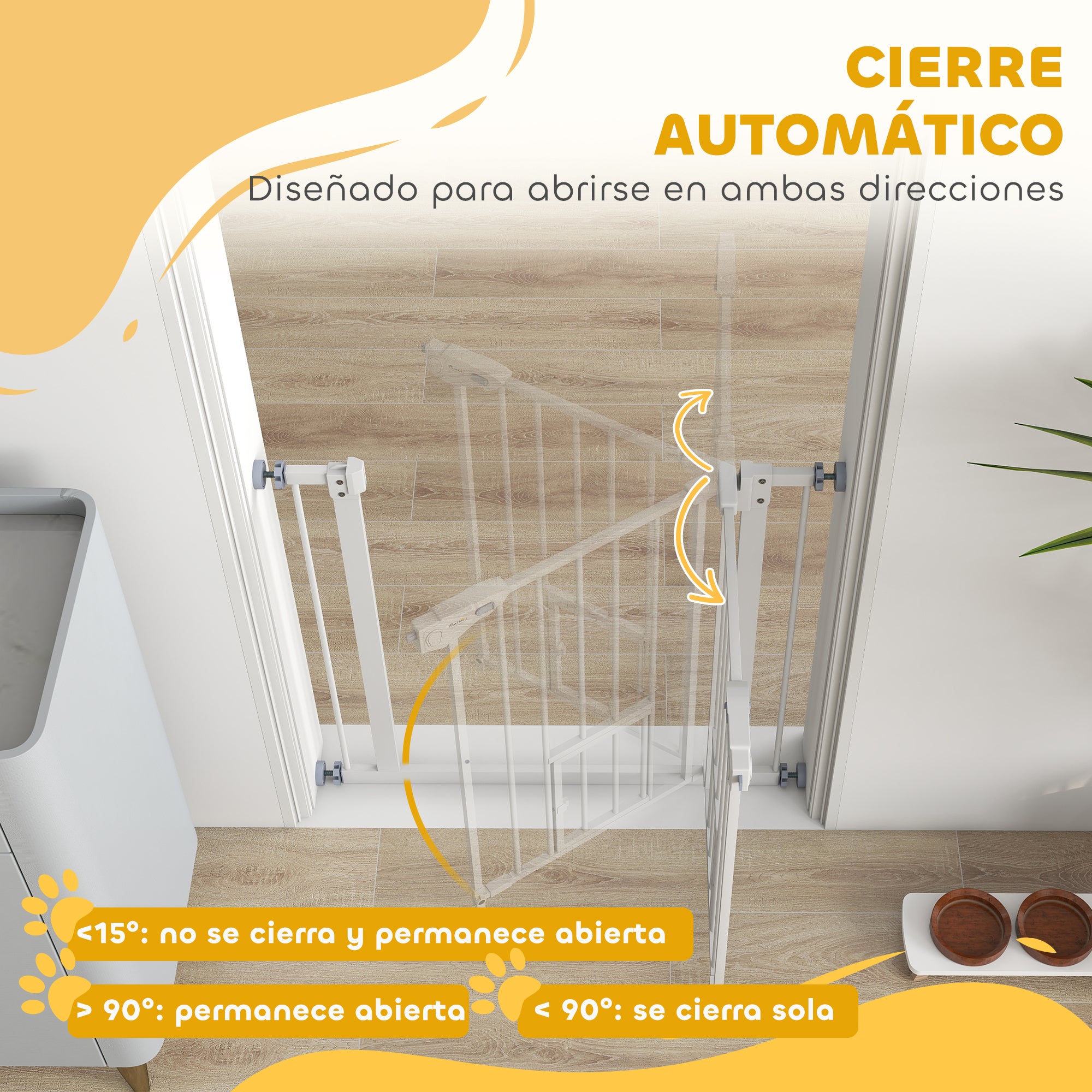 Pet Safety Gate Pet Gate Expandable with Small Lockable Door and Double Locking System for Doorway Hallway Staircase 74-80x76.2 cm White