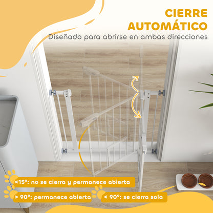 Pet Safety Gate Pet Gate Expandable with Small Lockable Door and Double Locking System for Doorway Hallway Staircase 74-80x76.2 cm White