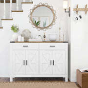 Rural Style Kitchen Storage Cabinet Buffet Cabinet with 2 Drawers and 2 Cupboards with Adjustable Shelves, for Kitchen, Dining Room, Living Room, 120 x 39.3 x 82.5 cm, White