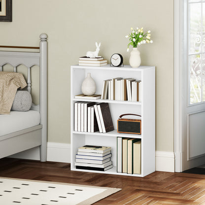 3-Tier Bookshelf Bookcase with 2 Adjustable Shelves for Living Room Office Bedroom 60x24x80 cm White