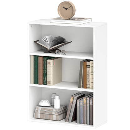 3-Tier Bookshelf Bookcase with 2 Adjustable Shelves for Living Room Office Bedroom 60x24x80 cm White