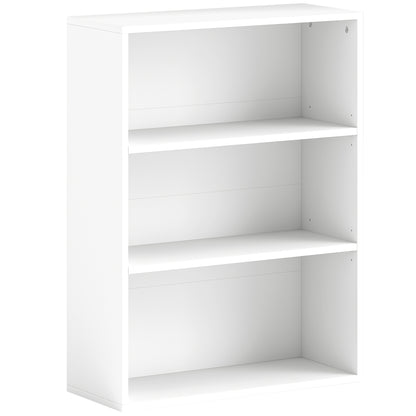 3-Tier Bookshelf Bookcase with 2 Adjustable Shelves for Living Room Office Bedroom 60x24x80 cm White