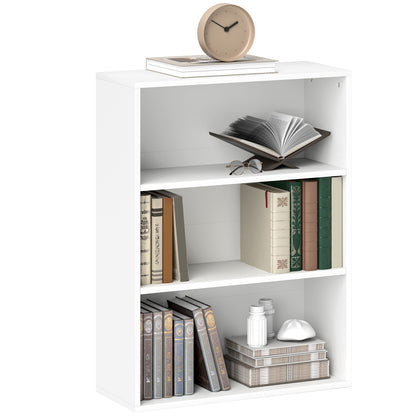 3-Tier Bookshelf Bookcase with 2 Adjustable Shelves for Living Room Office Bedroom 60x24x80 cm White