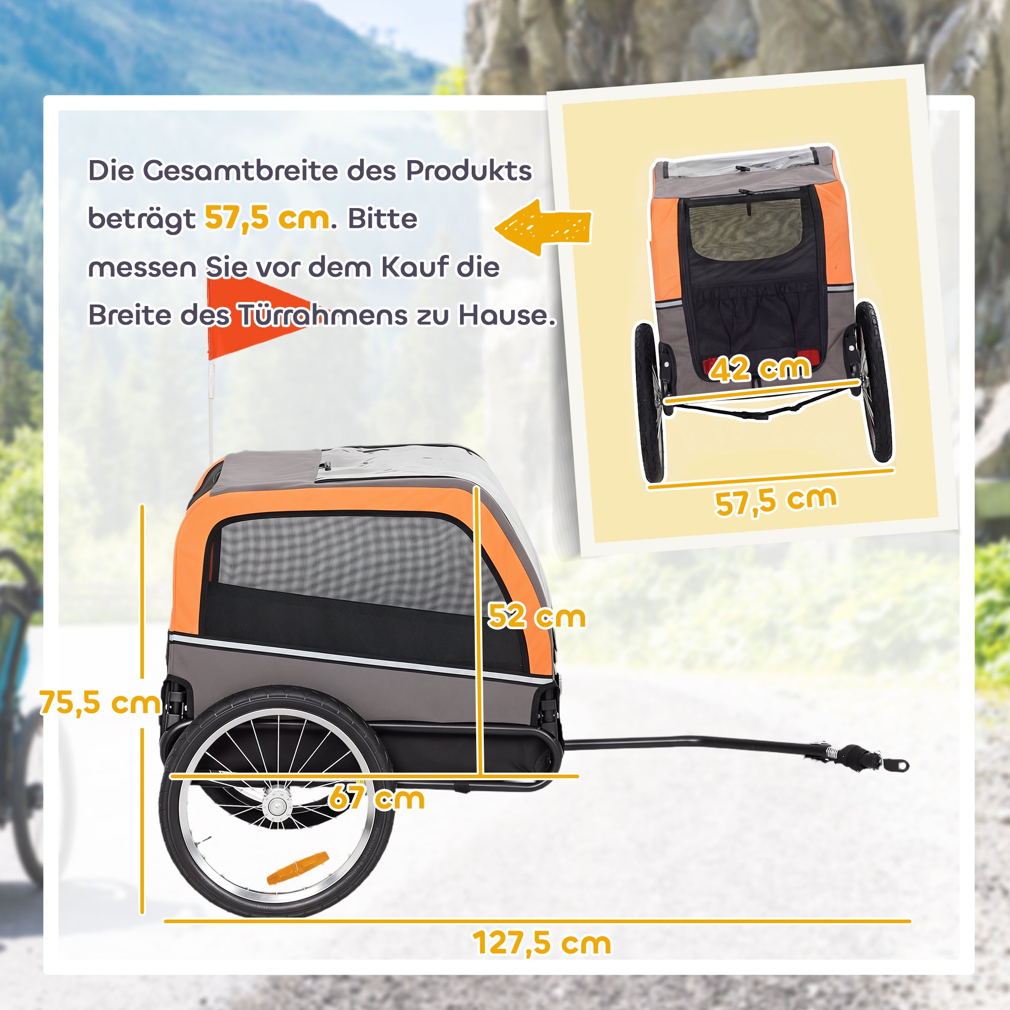 Foldable Dog Bike Trailer with Reflectors — 2 Zippered Doors, Internal Leash, Mesh Windows, Portable 600D Oxford Carrier for Small to Medium Dogs (up to 44 lb)