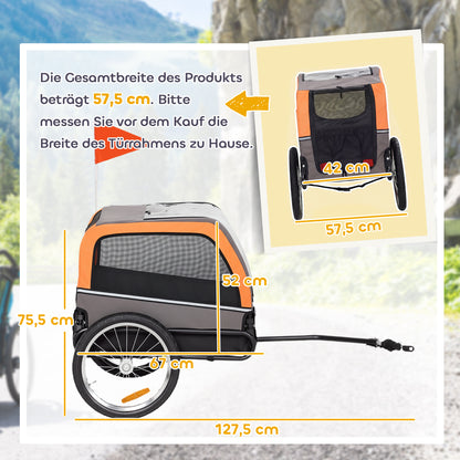 Foldable Dog Bike Trailer with Reflectors — 2 Zippered Doors, Internal Leash, Mesh Windows, Portable 600D Oxford Carrier for Small to Medium Dogs (up to 44 lb)
