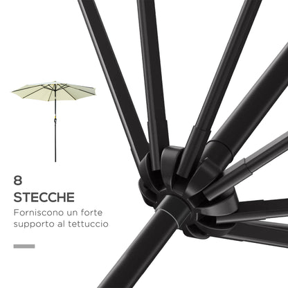 Outdoor Tilted Umbrella with 8 Ribs and Crank, Metal and Polyester Garden Umbrella, Ø295x250 cm, Beige