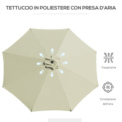 Outdoor Tilted Umbrella with 8 Ribs and Crank, Metal and Polyester Garden Umbrella, Ø295x250 cm, Beige