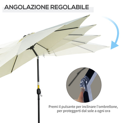 Outdoor Tilted Umbrella with 8 Ribs and Crank, Metal and Polyester Garden Umbrella, Ø295x250 cm, Beige