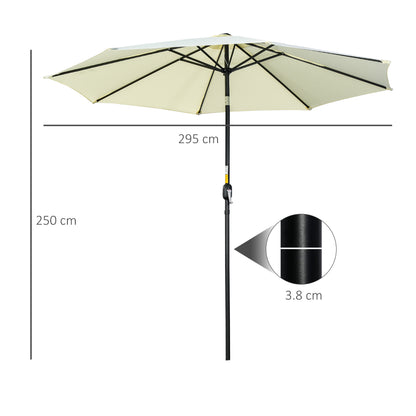 Outdoor Tilted Umbrella with 8 Ribs and Crank, Metal and Polyester Garden Umbrella, Ø295x250 cm, Beige