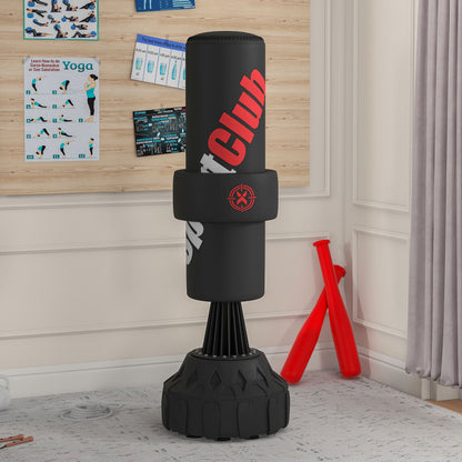 SPORTNOW Standing Punching Bag, 65-175 cm Stand-Up Punching Bag Kickboxing Bag Punching Bag with Suction Cup Base, Boxing Bandages, Boxing Training Equipment for Boxing, Kickboxing, Plastic, Black