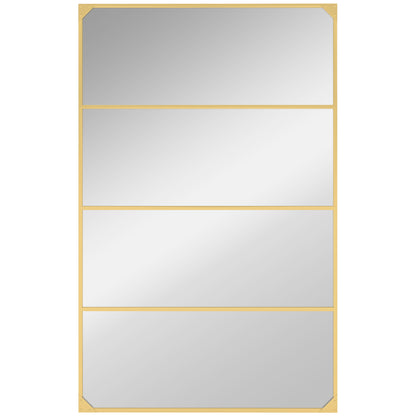 Industrial Windowpane Wall Mirror, Gold Metal Frame, Rectangular, Horizontal or Vertical – 42.9" x 27.2" (109 x 69 cm)