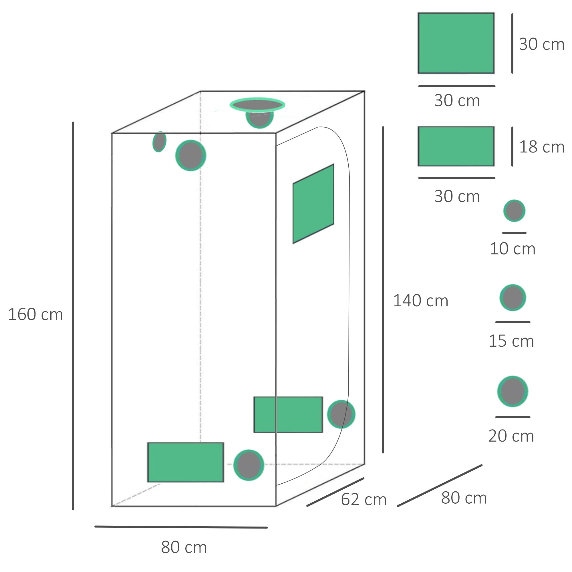 Hydroponic Tent in Oxford 600D with 5 Adjustable Air Outlets and Window, Hydroponic Greenhouse with Cable Hole Indoor, 80x80x160 cm, Black