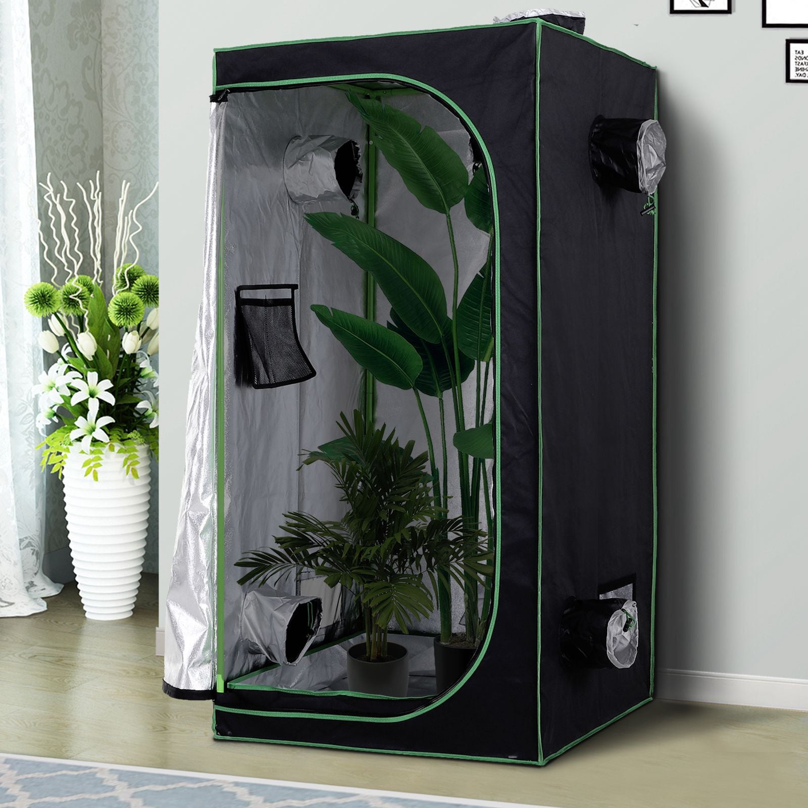 Hydroponic Tent in Oxford 600D with 5 Adjustable Air Outlets and Window, Hydroponic Greenhouse with Cable Hole Indoor, 80x80x160 cm, Black
