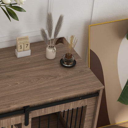 Dog Crate Furniture with Lockable Sliding Doors Modern Metal Dog Box for Home Indoor Dog House for Large Dogs up to 30 kg Side Table Dog House 98 x 58 x 61 cm Walnut