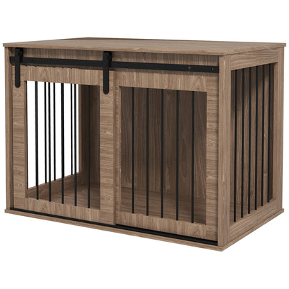 Dog Crate Furniture with Lockable Sliding Doors Modern Metal Dog Box for Home Indoor Dog House for Large Dogs up to 30 kg Side Table Dog House 98 x 58 x 61 cm Walnut