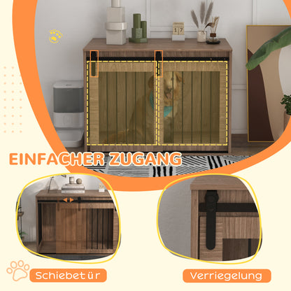 Dog Crate Furniture with Lockable Sliding Doors Modern Metal Dog Box for Home Indoor Dog House for Large Dogs up to 30 kg Side Table Dog House 98 x 58 x 61 cm Walnut
