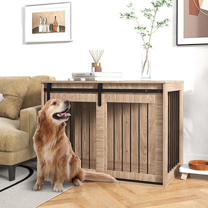 Dog Crate Furniture with Lockable Sliding Doors Modern Metal Dog Box for Home Indoor Dog House for Large Dogs up to 30 kg Side Table Dog House 98 x 58 x 61 cm Walnut
