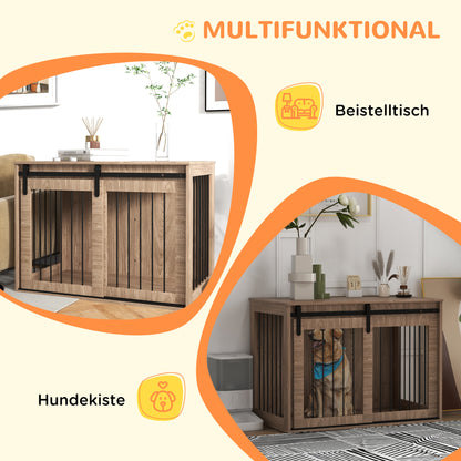 Dog Crate Furniture with Lockable Sliding Doors Modern Metal Dog Box for Home Indoor Dog House for Large Dogs up to 30 kg Side Table Dog House 98 x 58 x 61 cm Walnut