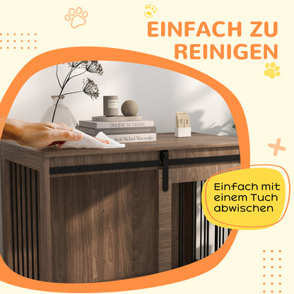 Dog Crate Furniture with Lockable Sliding Doors Modern Metal Dog Box for Home Indoor Dog House for Large Dogs up to 30 kg Side Table Dog House 98 x 58 x 61 cm Walnut