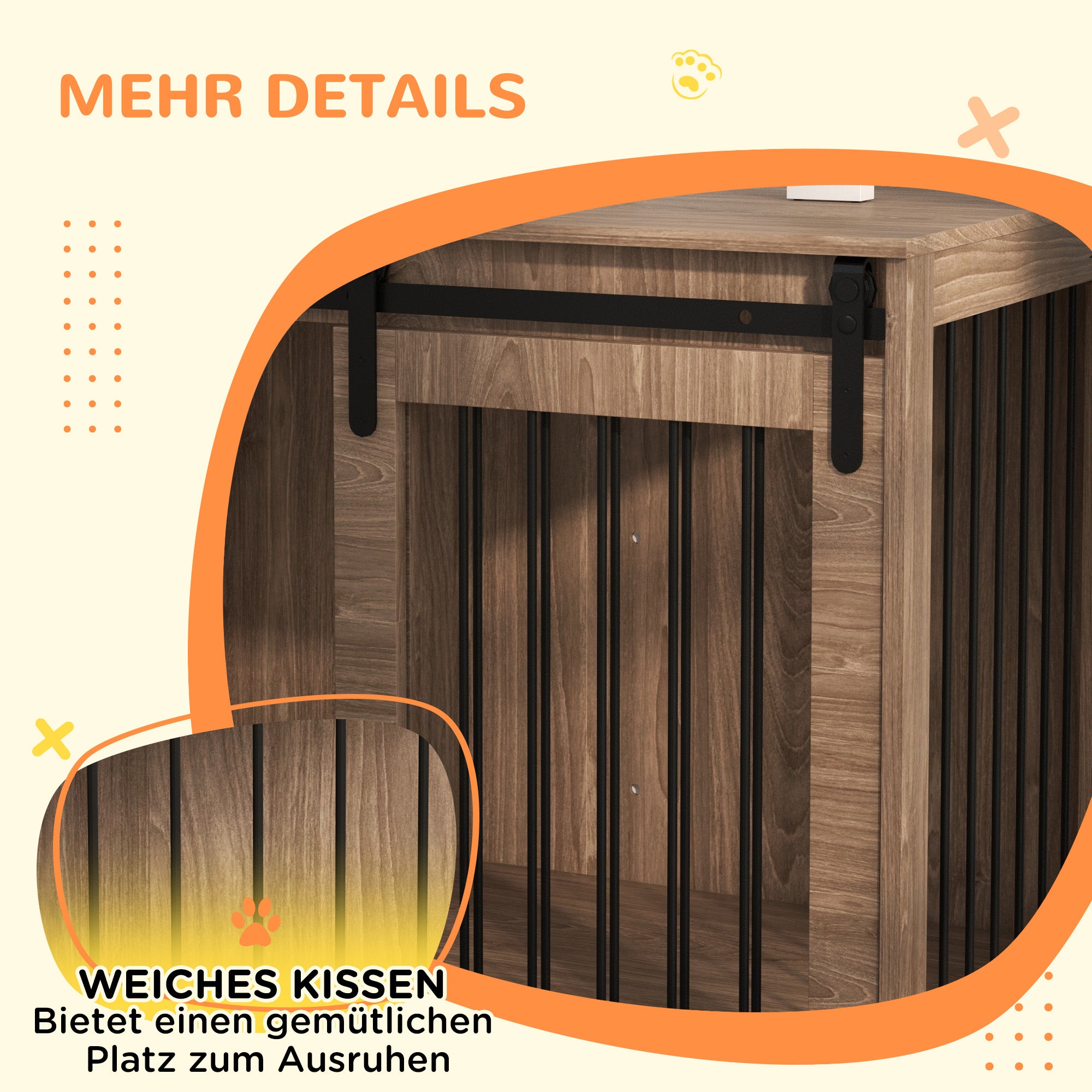 Dog Crate Furniture with Lockable Sliding Doors Modern Metal Dog Box for Home Indoor Dog House for Large Dogs up to 30 kg Side Table Dog House 98 x 58 x 61 cm Walnut
