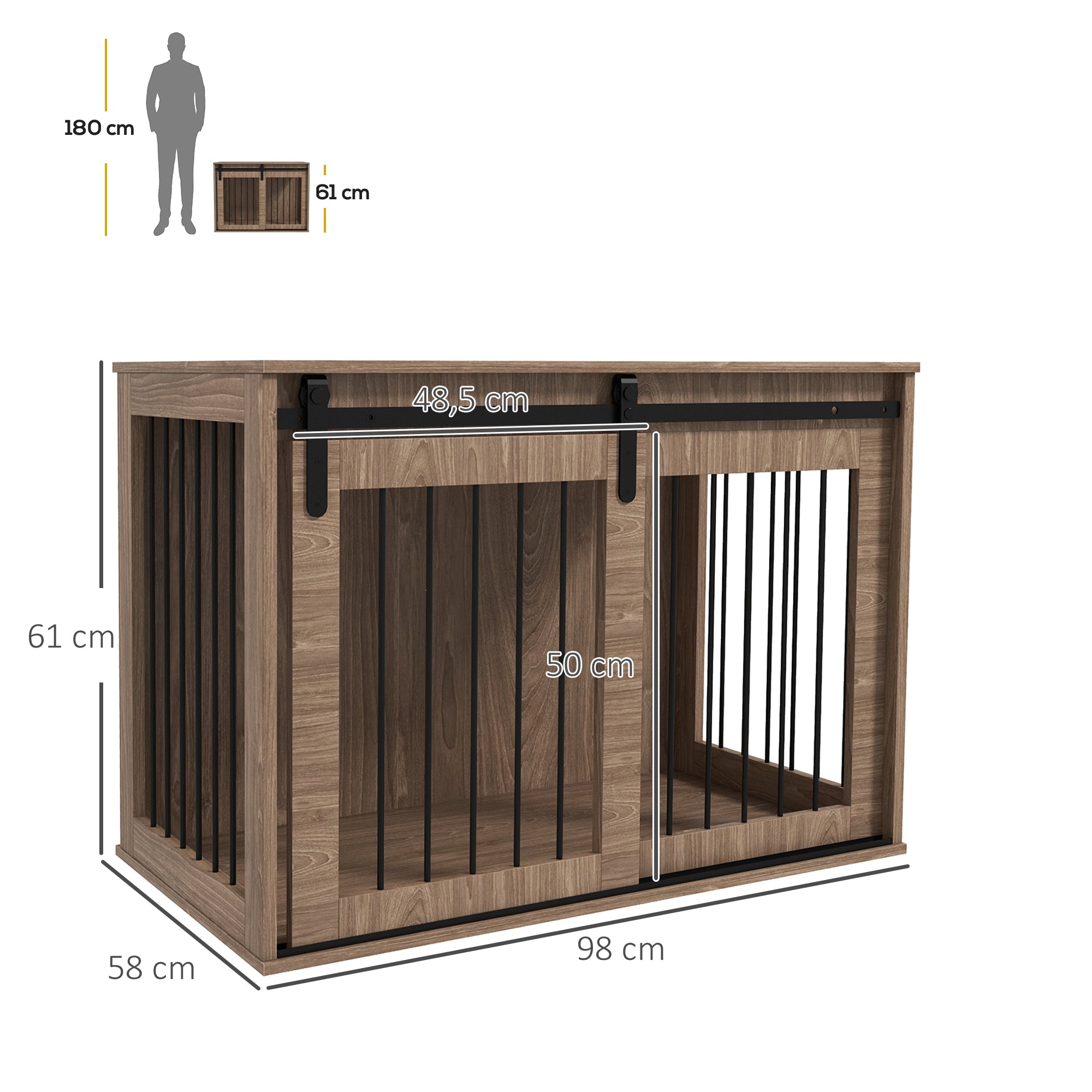 Dog Crate Furniture with Lockable Sliding Doors Modern Metal Dog Box for Home Indoor Dog House for Large Dogs up to 30 kg Side Table Dog House 98 x 58 x 61 cm Walnut