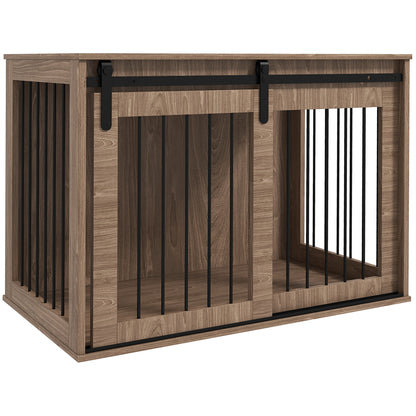 Dog Crate Furniture with Lockable Sliding Doors Modern Metal Dog Box for Home Indoor Dog House for Large Dogs up to 30 kg Side Table Dog House 98 x 58 x 61 cm Walnut