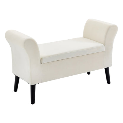 Upholstered Bench with Storage Ottoman Bench with Armrest for Entryway Bedroom Velvet Polyester 111.5 x 41 x 65 cm Cream White