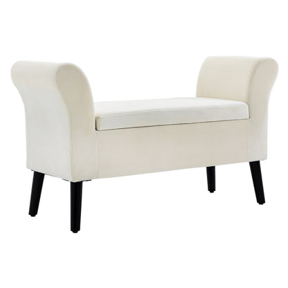 Upholstered Bench with Storage Ottoman Bench with Armrest for Entryway Bedroom Velvet Polyester 111.5 x 41 x 65 cm Cream White