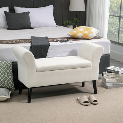 Upholstered Bench with Storage Ottoman Bench with Armrest for Entryway Bedroom Velvet Polyester 111.5 x 41 x 65 cm Cream White
