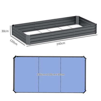 Outdoor Planter, Rectangular Garden Vegetable Raised Bed with Safety Edge and Open Bottom, for Flowers, Herbs, 240 x 120 x 30 cm, Dark Gray
