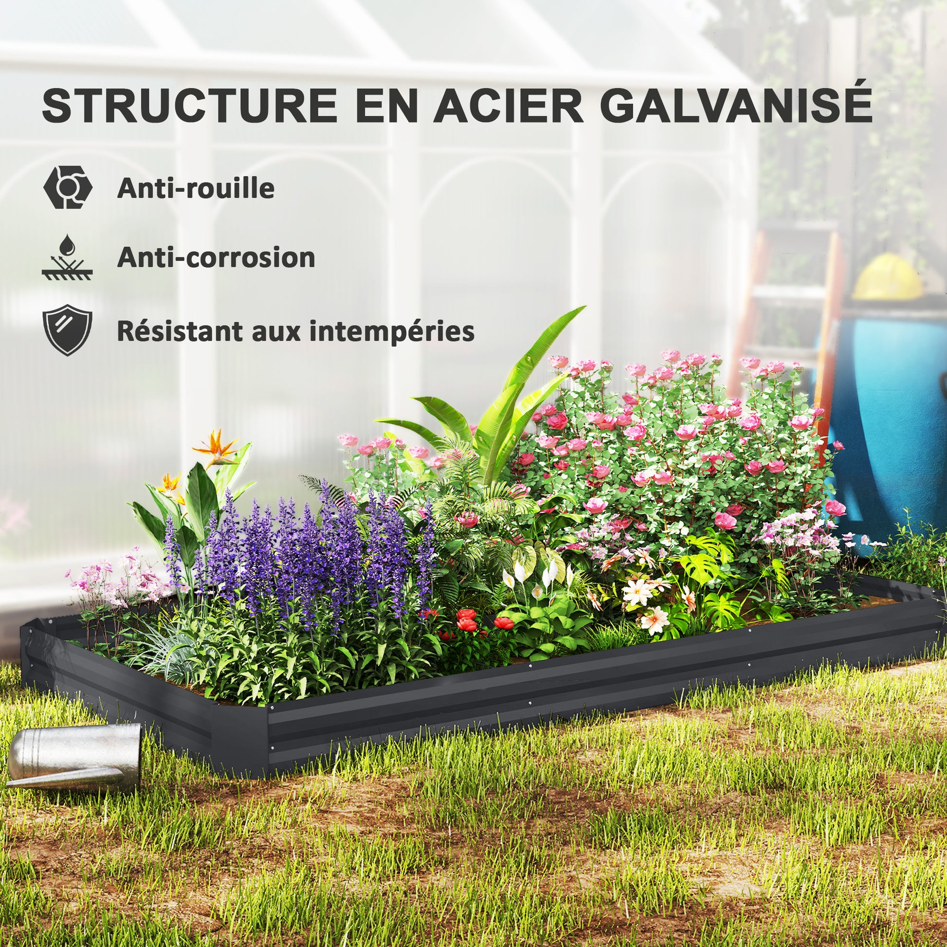 Outdoor Planter, Rectangular Garden Vegetable Raised Bed with Safety Edge and Open Bottom, for Flowers, Herbs, 240 x 120 x 30 cm, Dark Gray