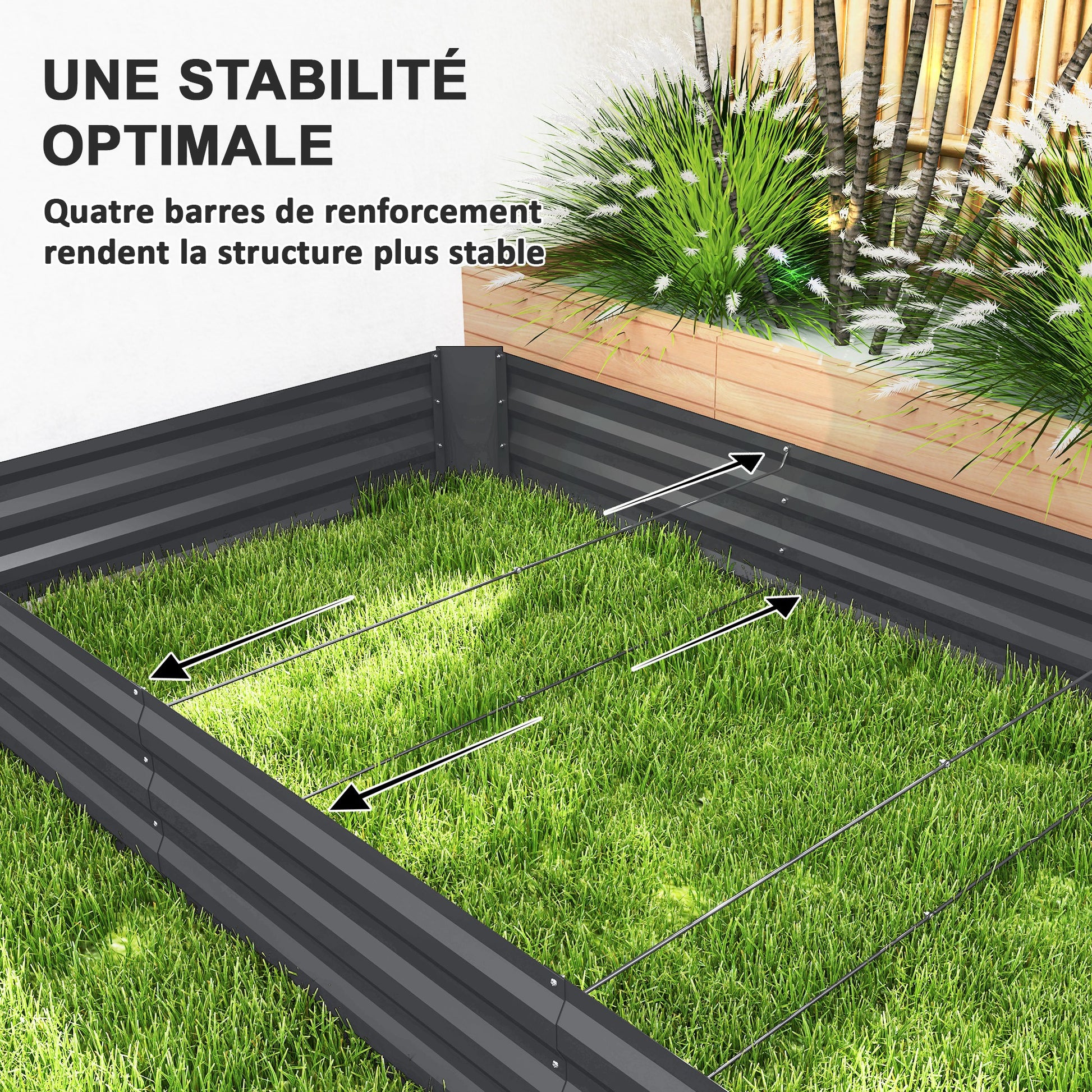 Outdoor Planter, Rectangular Garden Vegetable Raised Bed with Safety Edge and Open Bottom, for Flowers, Herbs, 240 x 120 x 30 cm, Dark Gray