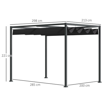 Pergola approx. 3x2m Garden Pavilion Terrace Roofing Metal Freestanding Garden Pavilion with Adjustable Roof, UV Protection, Sun Protection for Terrace and Garden, Black+Grey