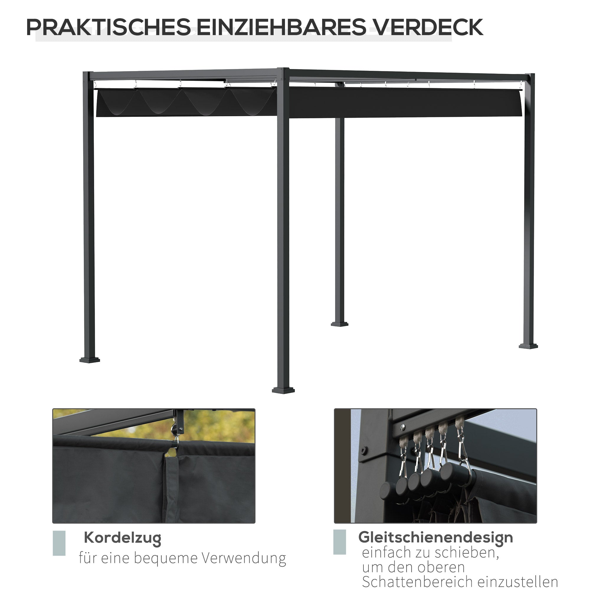 Pergola approx. 3x2m Garden Pavilion Terrace Roofing Metal Freestanding Garden Pavilion with Adjustable Roof, UV Protection, Sun Protection for Terrace and Garden, Black+Grey