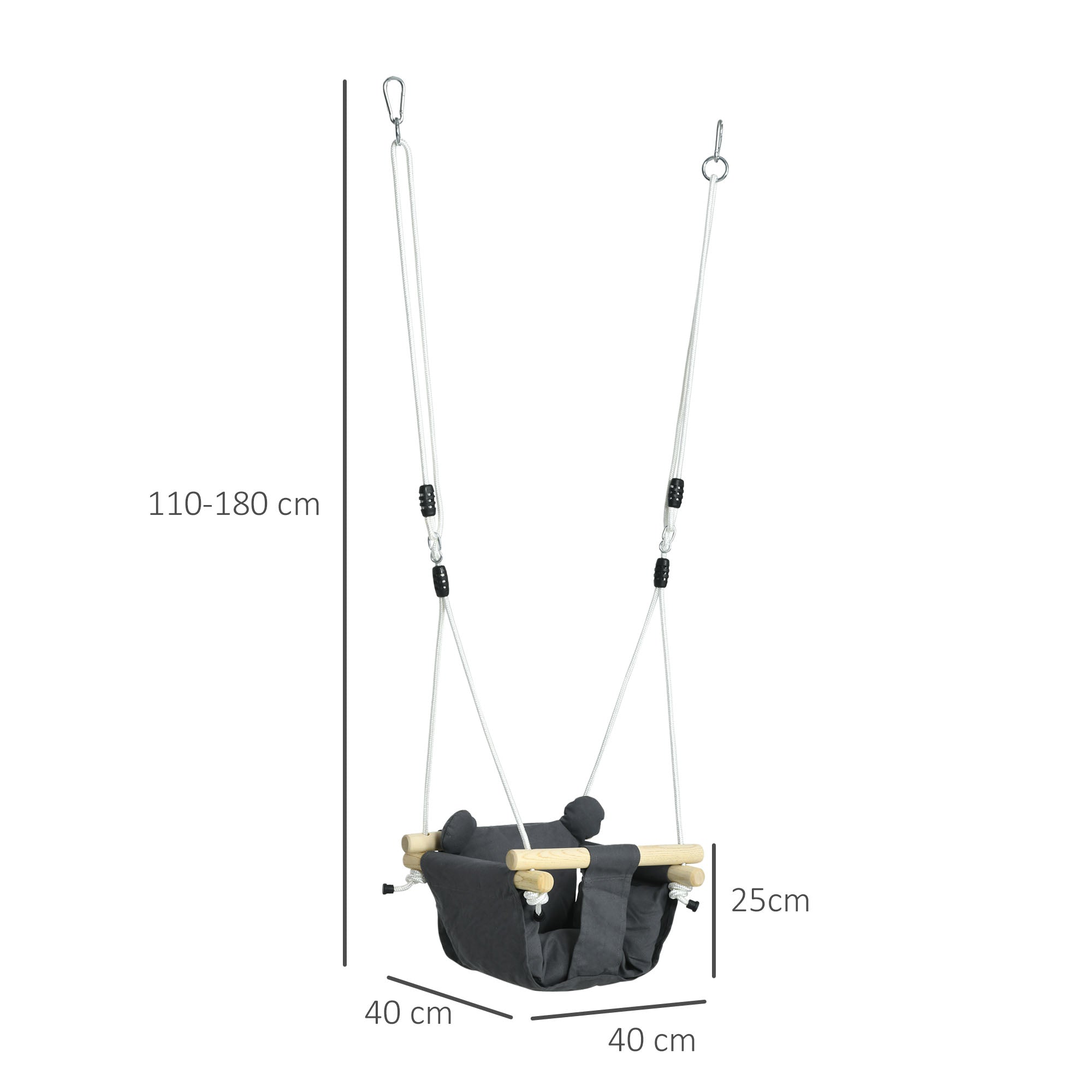 Baby Swing for 9-36 Months with Adjustable Ropes Padded Infant Swing Load 70 kg  for Indoors and Outdoors 40x40x110-180 cm Dark Gray