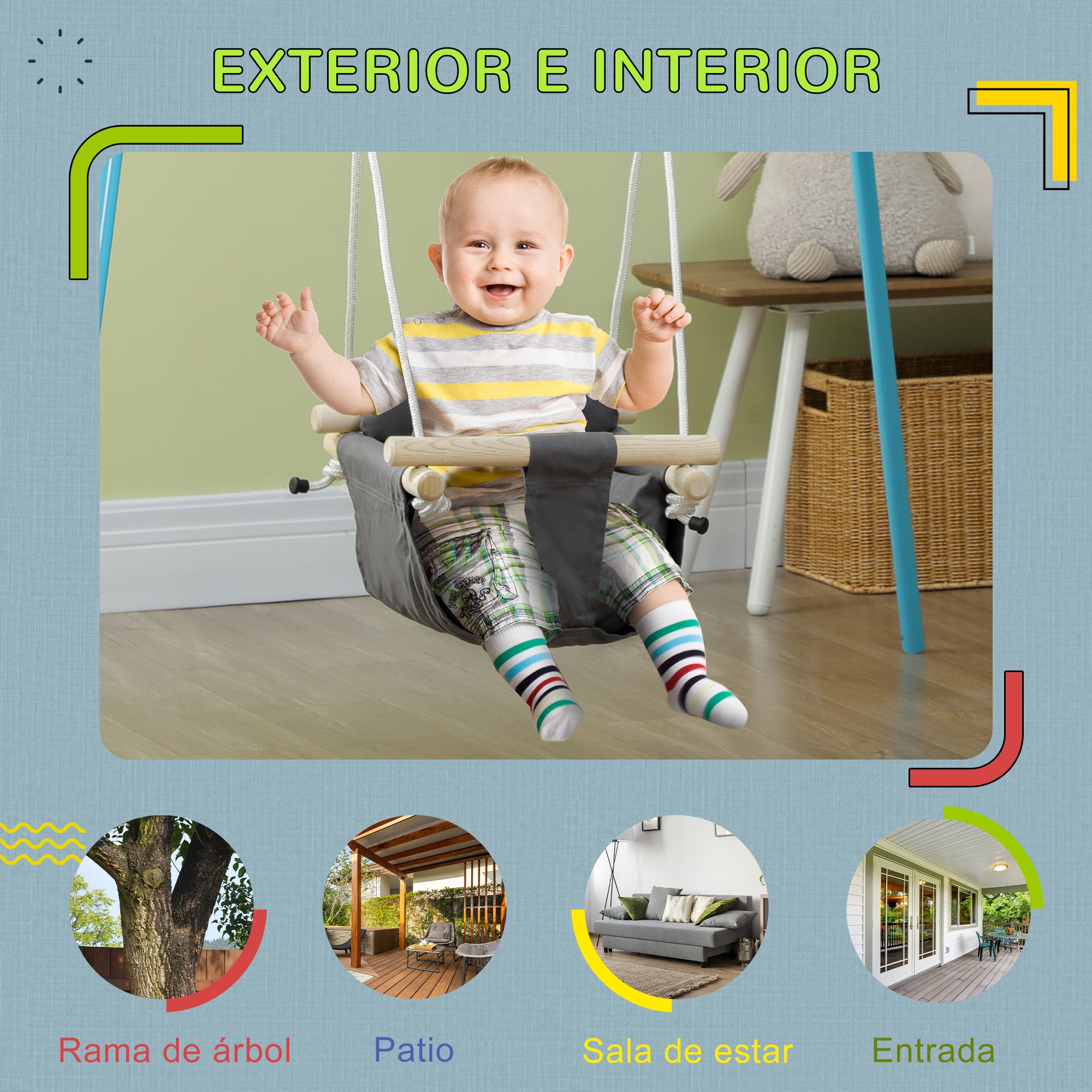 Baby Swing for 9-36 Months with Adjustable Ropes Padded Infant Swing Load 70 kg  for Indoors and Outdoors 40x40x110-180 cm Dark Gray