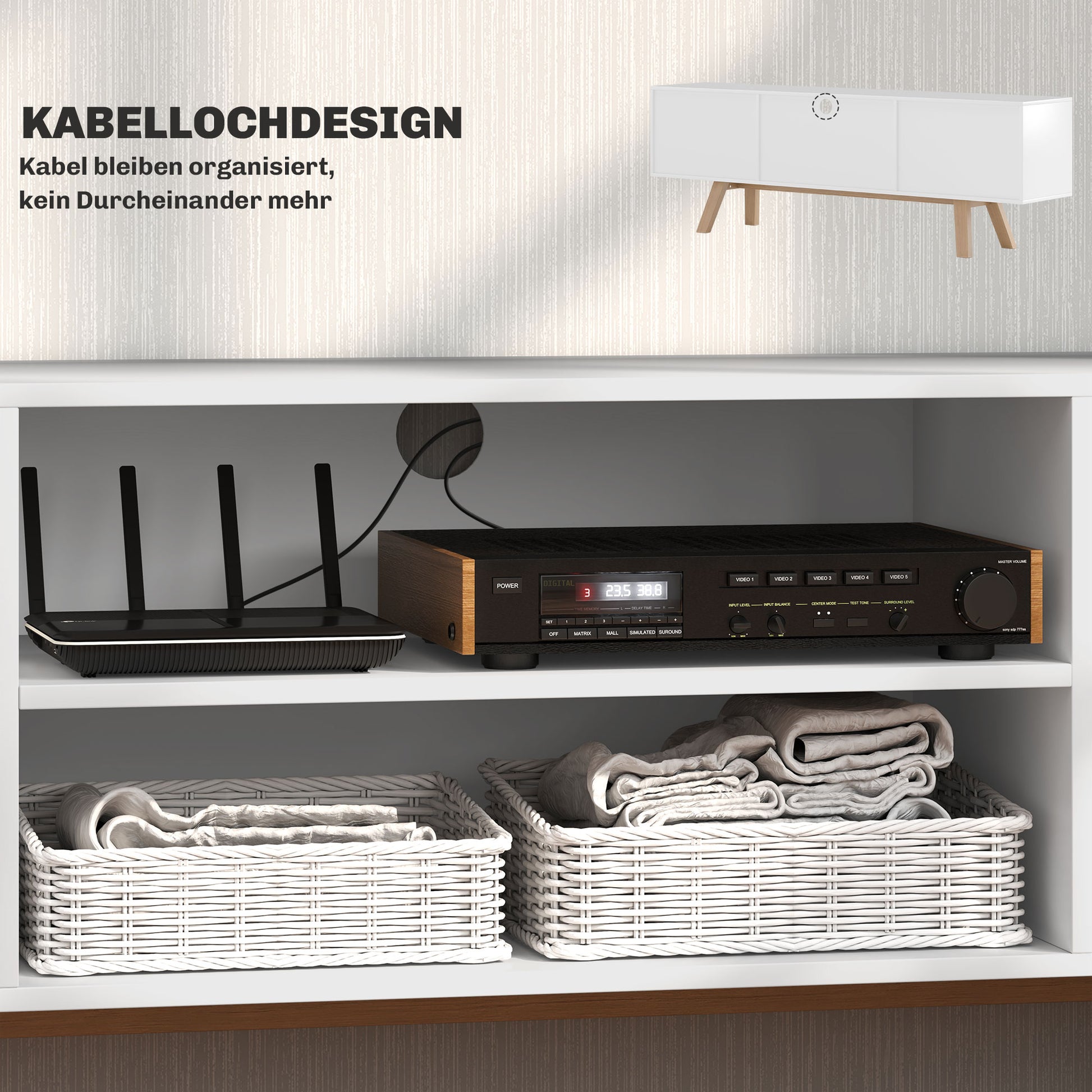 TV cabinet, TV stand for TVs up to 65 inches, lowboard with 2 cabinets and 2 shelves, TV cabinet for living room, 150 x 39 x 50 cm White