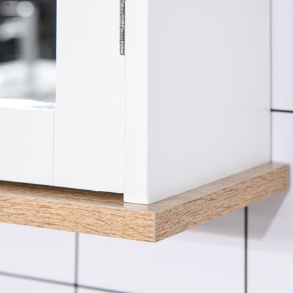 Wall Mounted Bathroom Cabinet with Mirror 2 Levels with 1 Adjustable Shelf and 2 Wooden Doors - dim. 56W x 14D x 46H cm